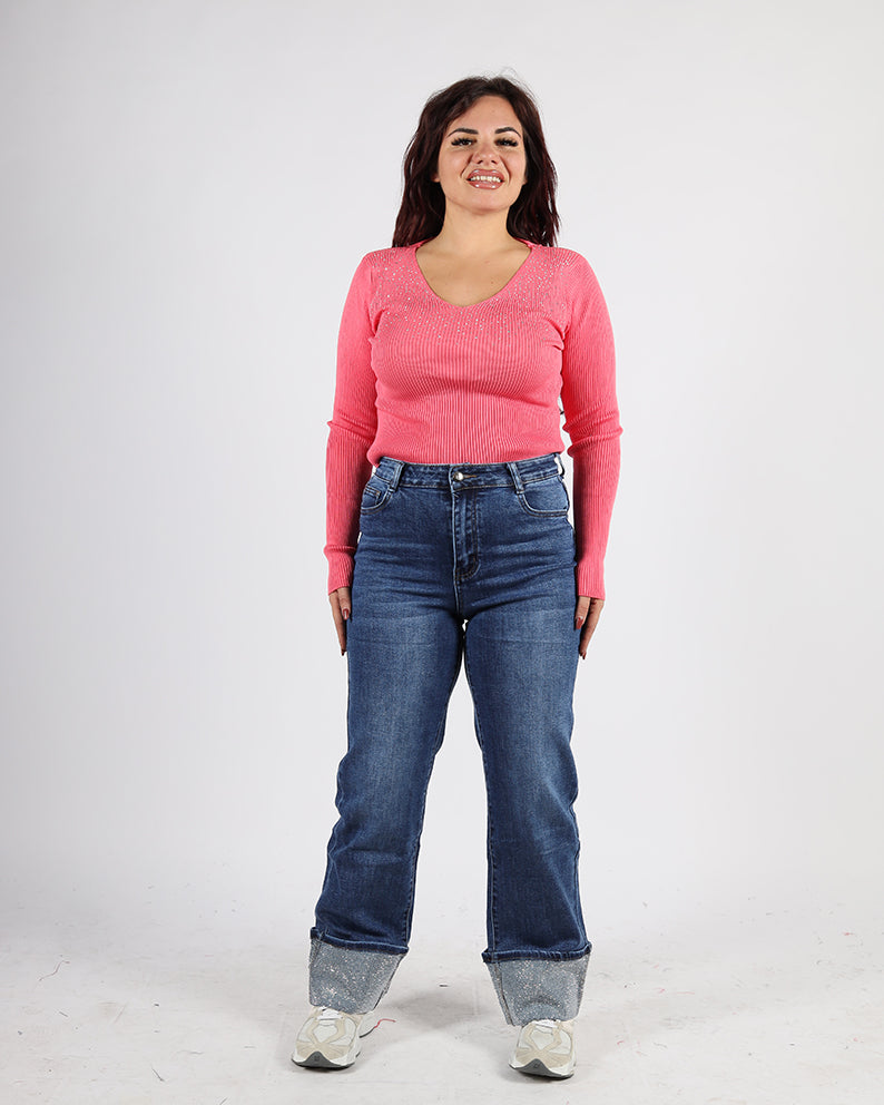 JEANS CON PIEGHE GLITTER