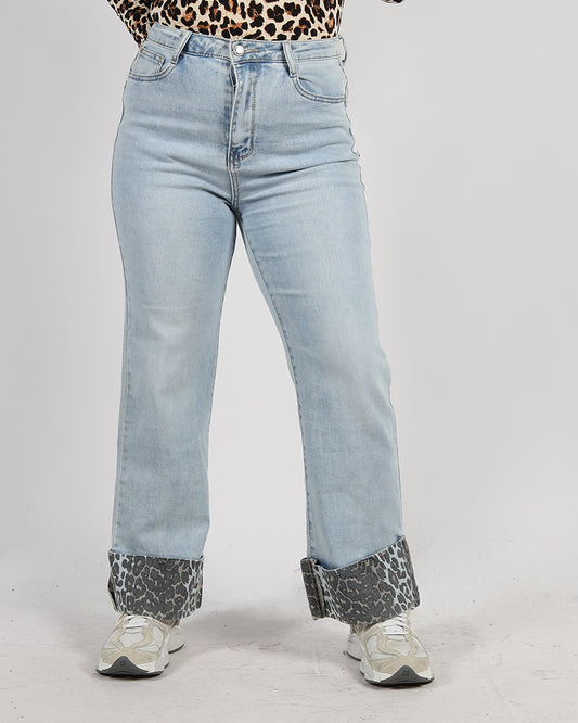 JEANS CON PIEGHE LEOPARDATE