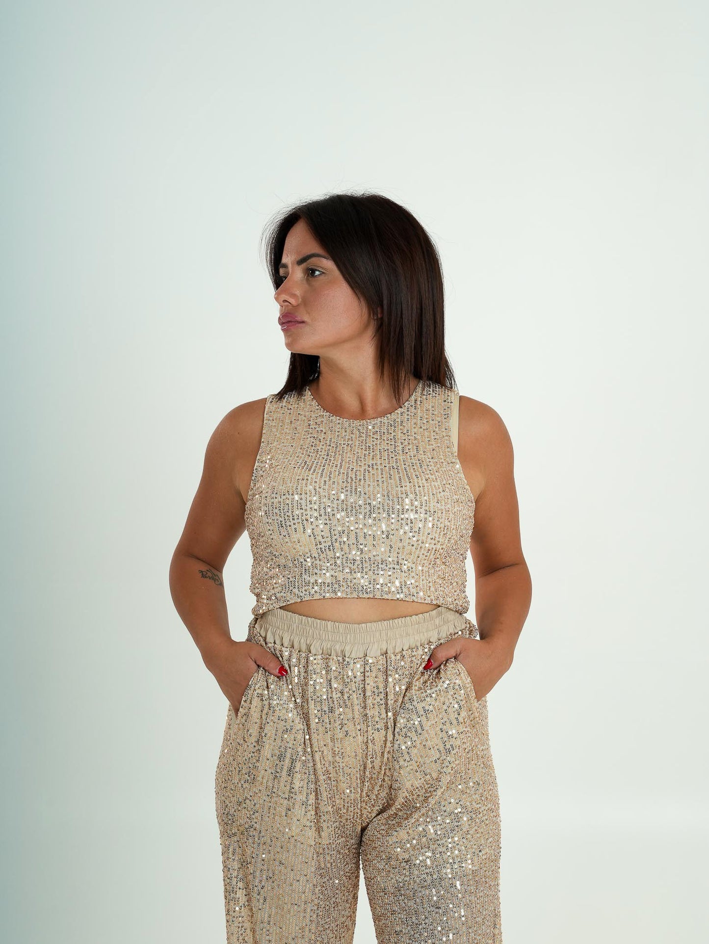 Coordinato Top e Pantalone con Pailettes