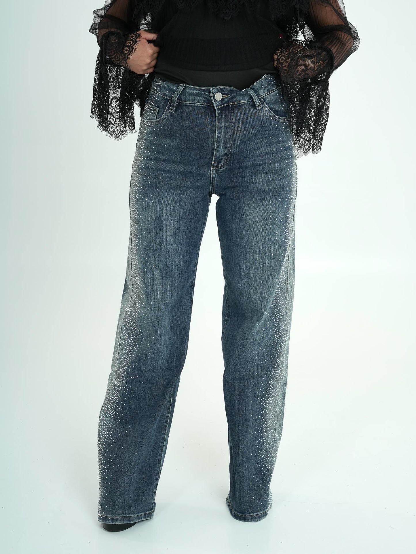 Jeans glitterato nei lati