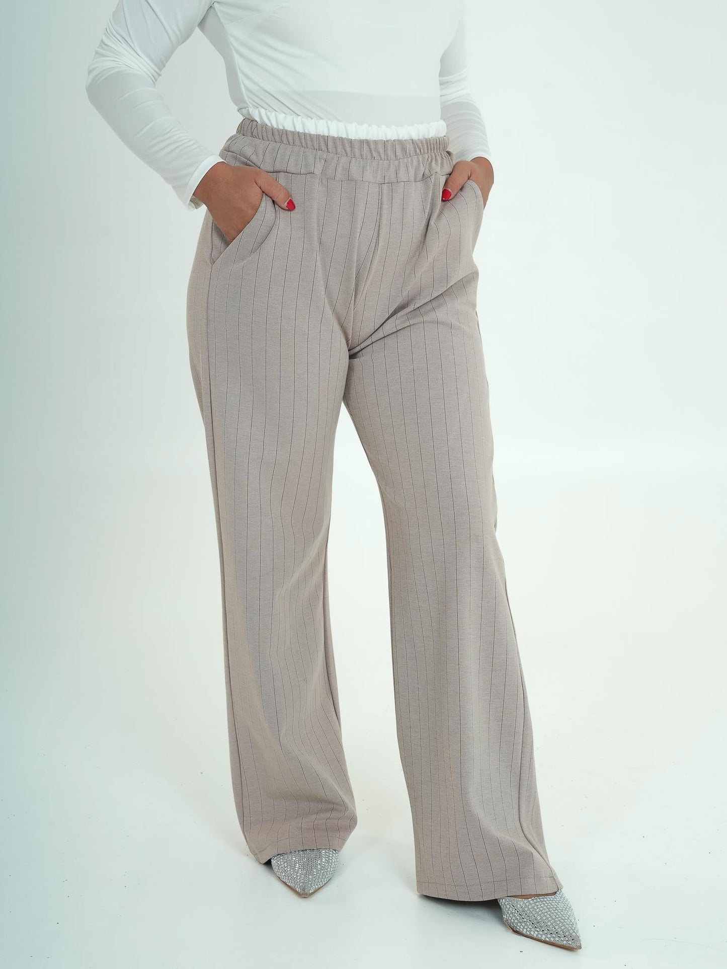 Pantaloni classici con elastico bianco