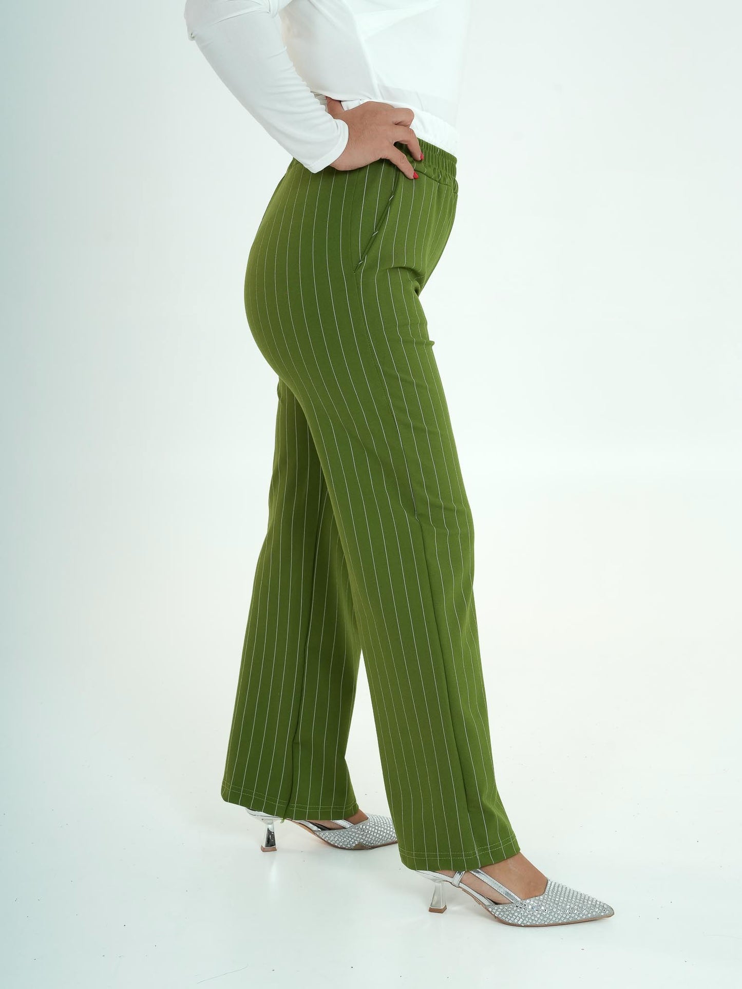 Pantaloni classici con elastico bianco