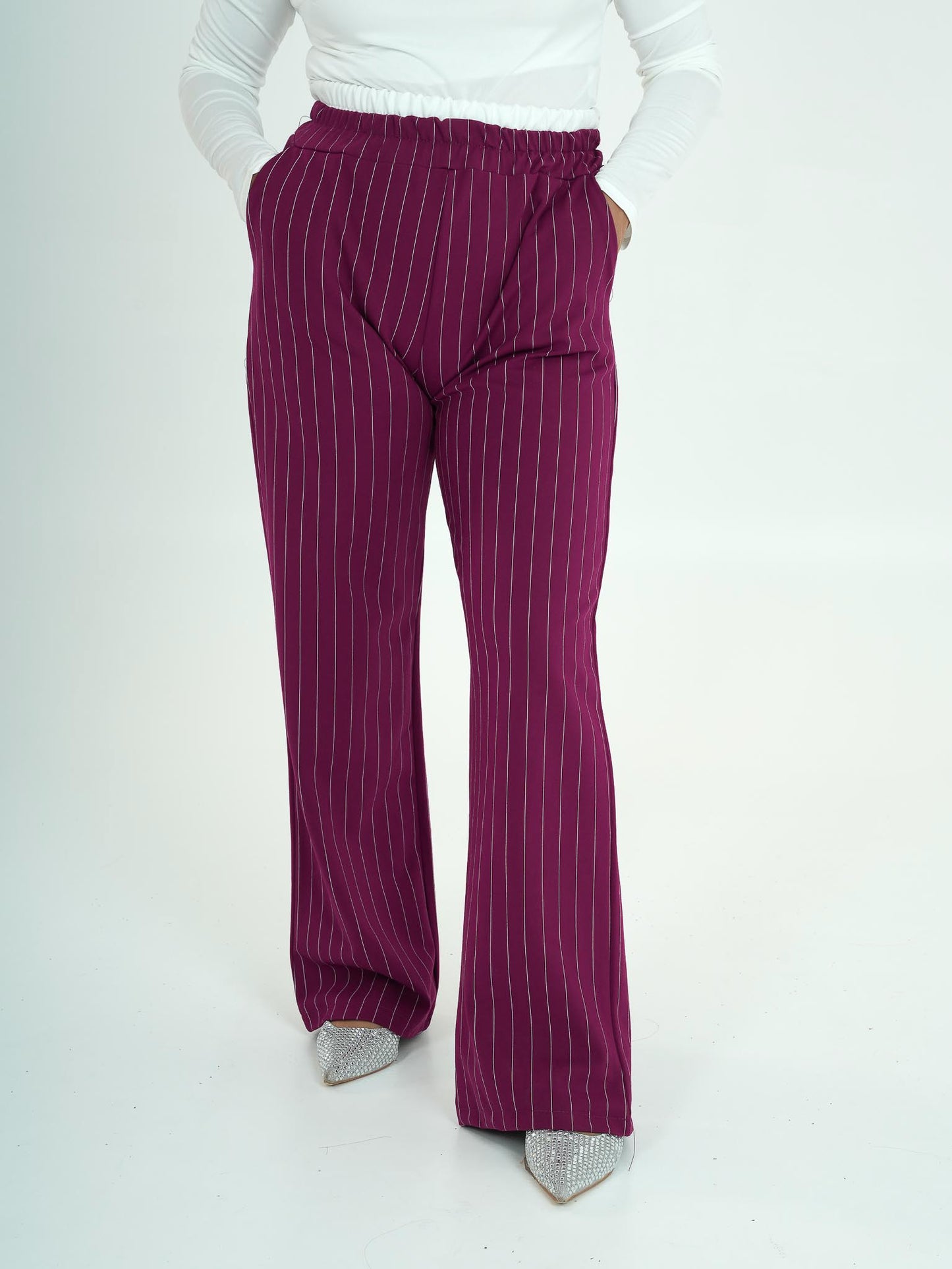 Pantaloni classici con elastico bianco