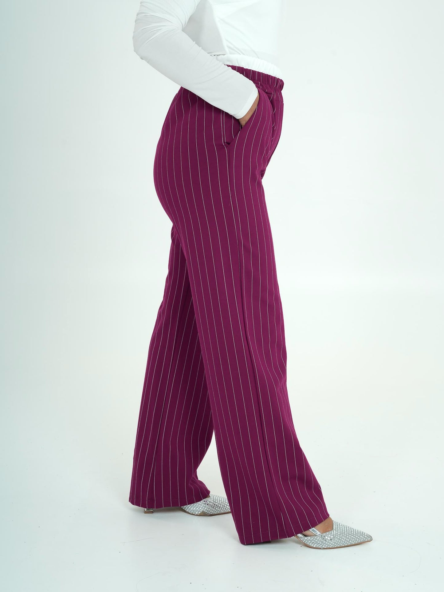 Pantaloni classici con elastico bianco
