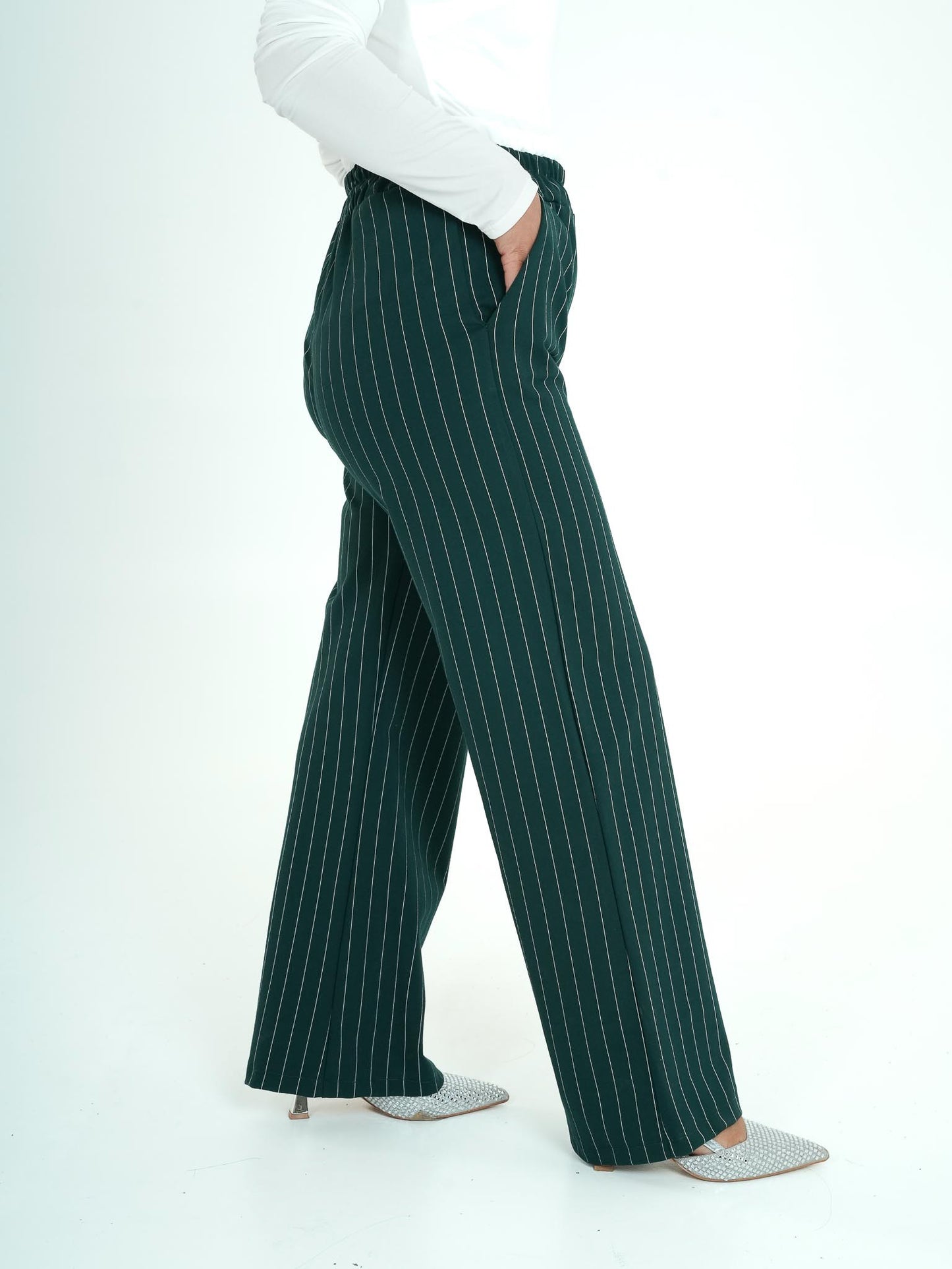 Pantaloni classici con elastico bianco