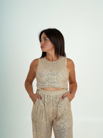 Coordinato Top e Pantalone con Pailettes