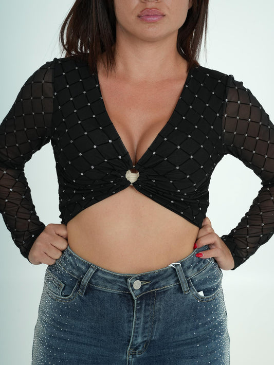 Top velato trasparente brillantinato