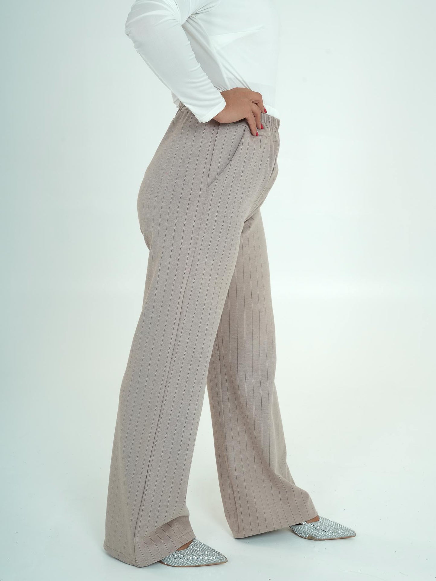 Pantaloni classici con elastico bianco