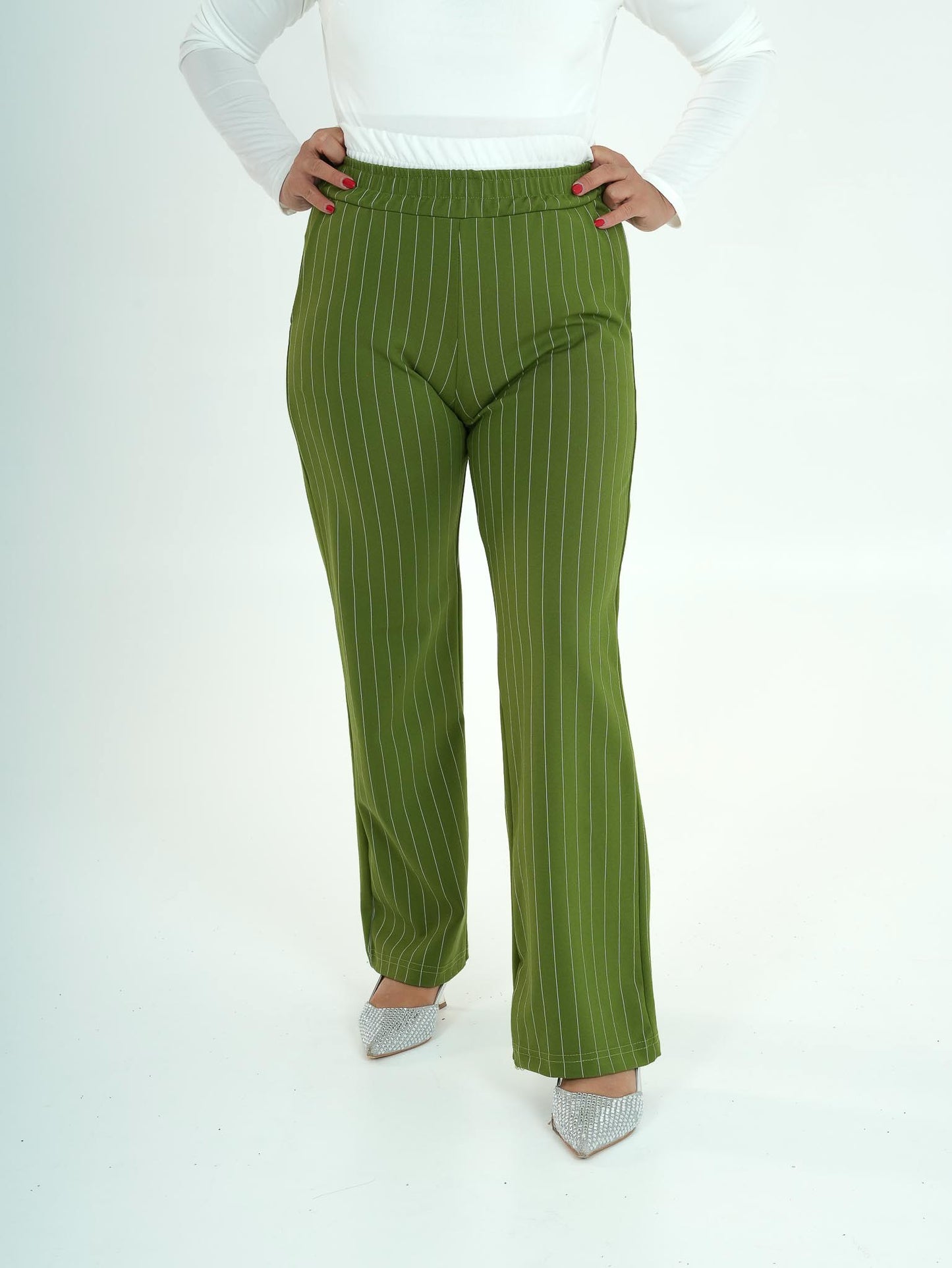 Pantaloni classici con elastico bianco